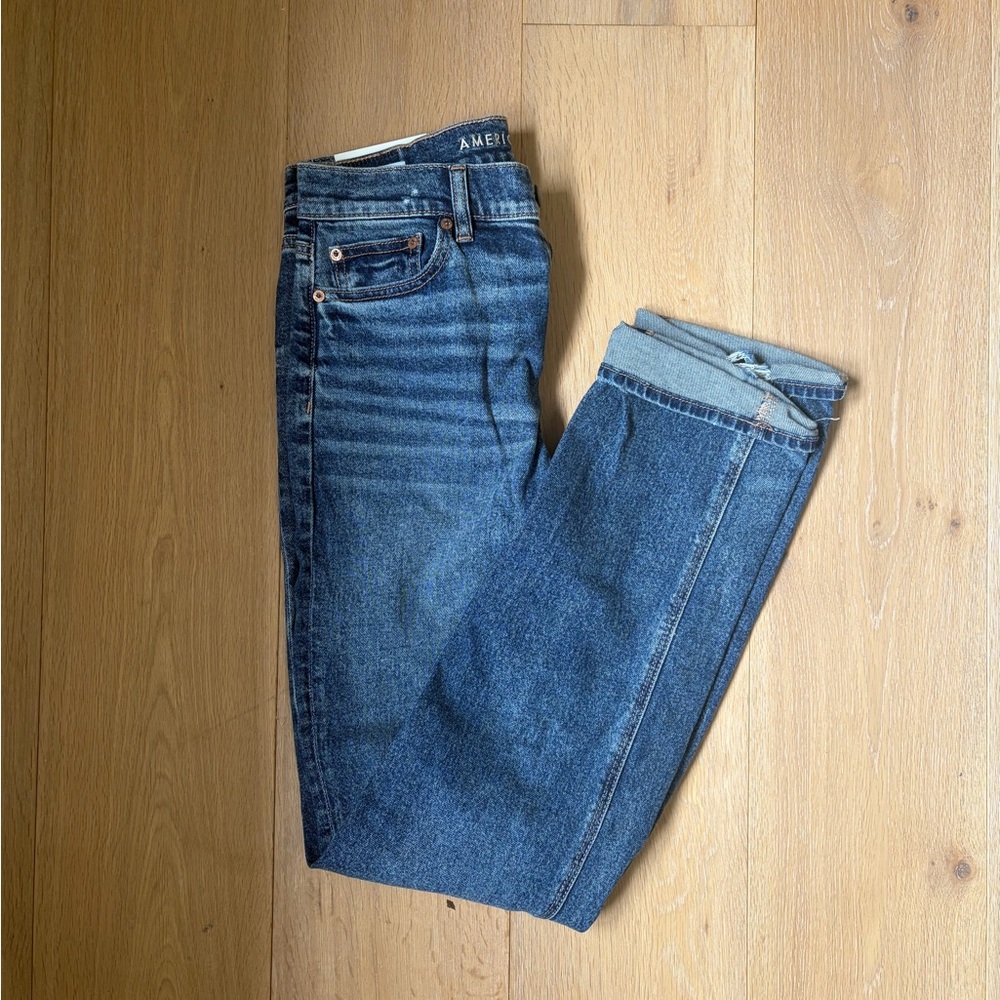 American Eagle Outfitters Classic Blue Denim high rise straight 4 x long Jeans